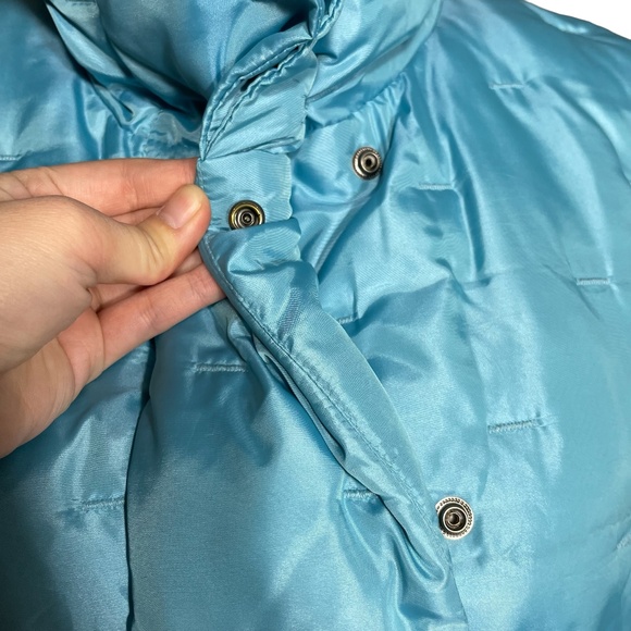 Goose Down Puffer Vest M Feather Cluster Turtleneck Zip Belted Embroidered Blue - Picture 10 of 13
